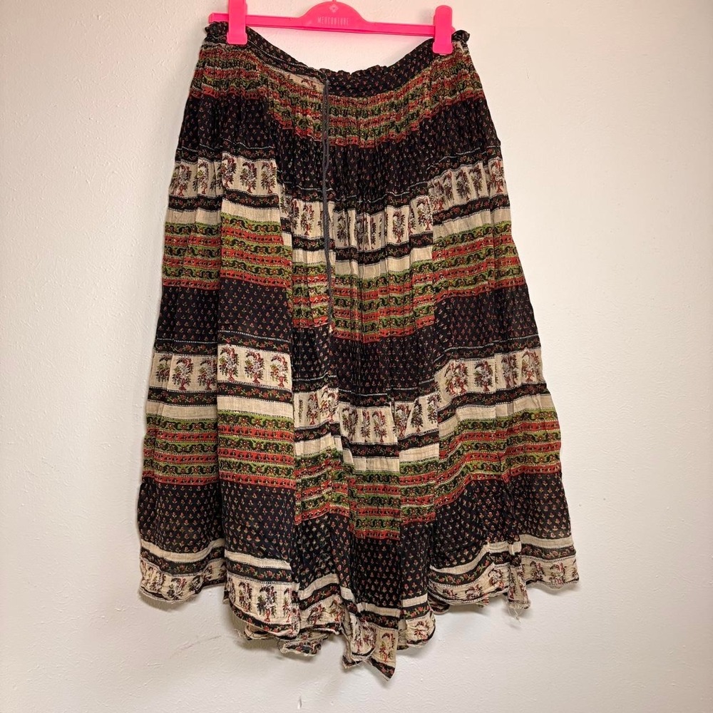 Vtg 90s Whimsigoth Boho Hippie Maxi Broomstick Pleated Skirt Earthy OS/Free Sz